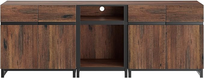WAMPAT TV Stand for TVs up to 90 inch, 3 in 1 Modern Entertainment Center with Metal Base & 2 Adjustable Shelves, TV Console for Living Room,Brown