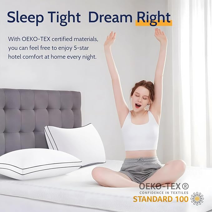 Pillows Queen Size Set of 2, Bed Pillows for Sleeping 2 Pack, Luxury Hotel Quality, Supportive Queen Pillows with Soft Down Alternative for Back Stomach Side Sleepers, Machine Washable