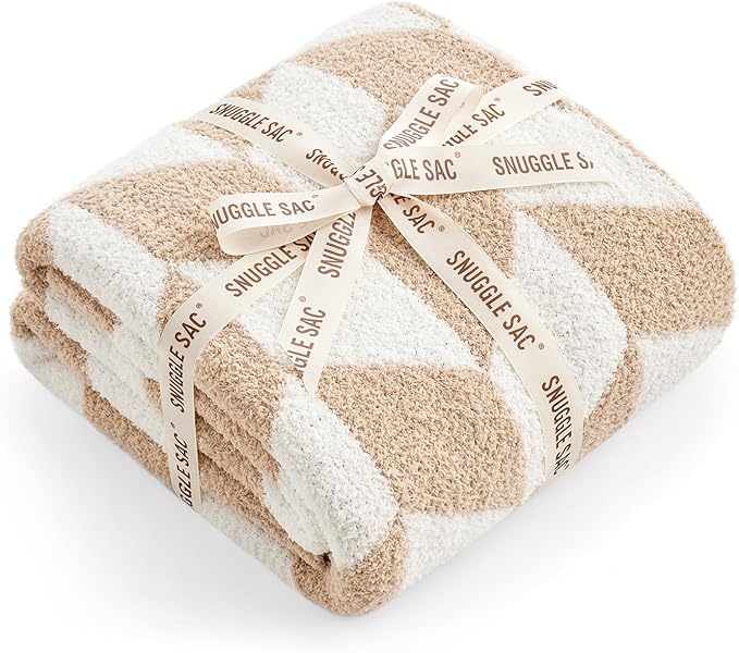 Snuggle Sac Chevron Throw Blanket for Couch, Reversible Super Soft Warm Blankets Cozy Knit Fuzzy Plush Lightweight Throws for Sofa, Bed, Camping, Beige,50x60 inches