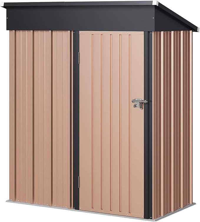 Aoxun 5'x3' Outdoor Storage Shed with Base Metal Garden Shed for Outside(Brown, 5' x 3'W/Base)