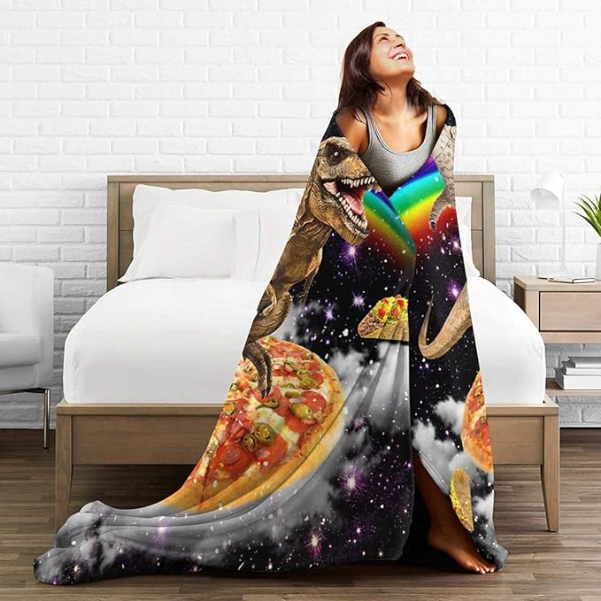 Funny Cat Dinosaur Blanket Soft Cozy Dino Galaxy Fleece Plush Throw Blanket Warm Lightweight Taco Pizza Flannel Stuff Decor Blanket Gifts for Girls Boys Lovers Adults Women Men Bed Travel 50"x60"