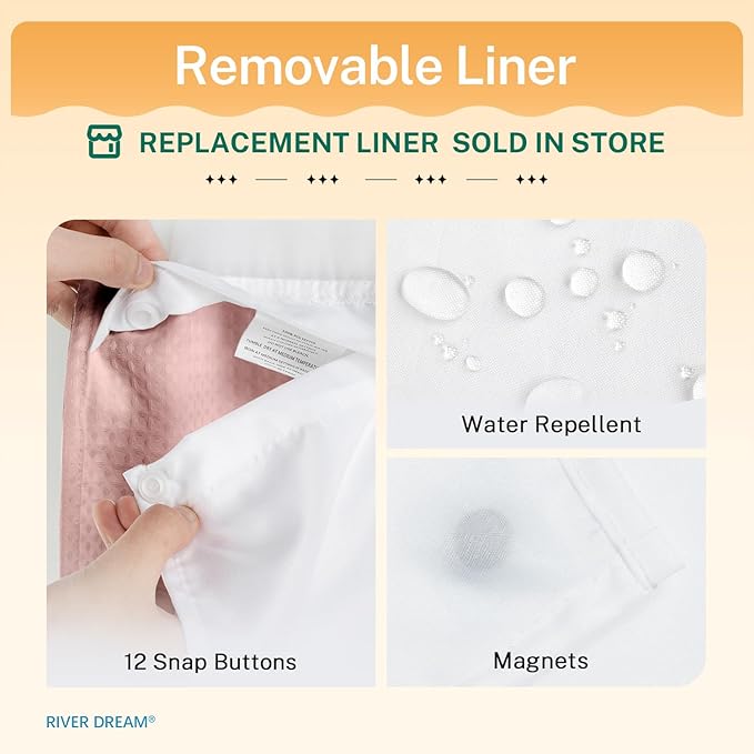 No Hooks Required Dotted Pink Shower Curtain with Snap in Liner - 71" W x 74" H,Hotel Grade,Spa Like Bath Curtain