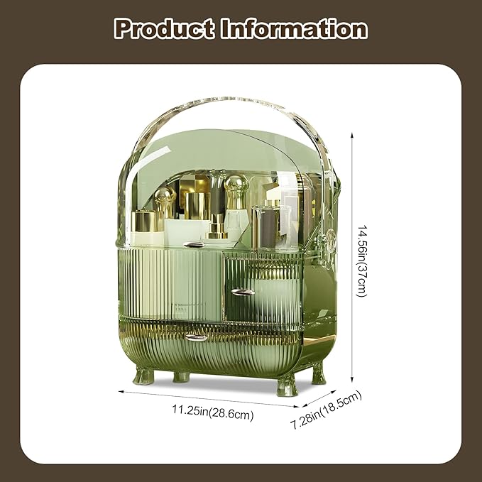 Ergocar Multi-Function Make Up Case Dustproof Cosmetic Storage Box,Cosmetics Skin Care Products Portable Retro Series Case - Wild Green