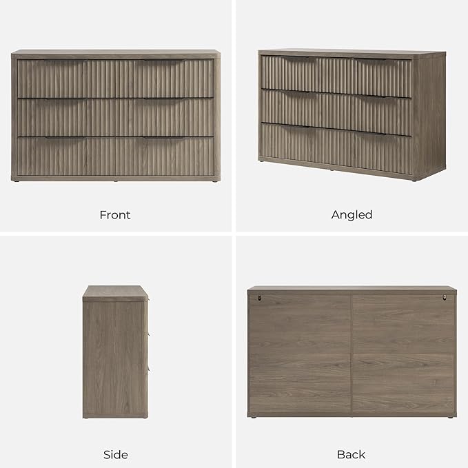 SICOTAS Dresser for Bedroom 6 Drawer Dressers & Chests of Drawers for Closet Long Large Modern TV Stand Set for Clothes Storage Fluted Wide Clothes Closet for Hallway Entryway (Grey Alder, 1 Piece)