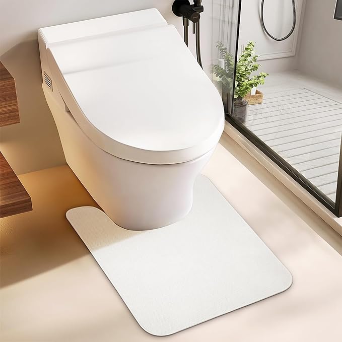 Toilet Rugs U Shaped Bathroom Rug,Machine Washable Non Slip Quick Dry Super Absorbent Ultra Thin Toilet Mats for Bathroom Toilet.White,1'8"x2'(20x24inch)