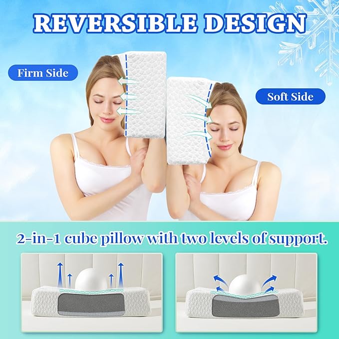 HARBOREST Cooling Cube Pillow - Side Sleeper Pillow for Neck and Shoulder Pain, Memory Foam Pillow Cube Pro with Adjustable Firmness,24"x12"x4"