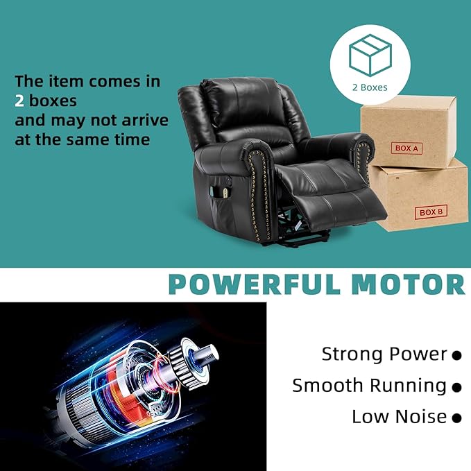 MEETWARM Large Power Lift Electric Recliner Chair for Elderly with Massage and Heat, Overstuffed Wide Recliner, Heavy Duty Sofa for Living Room with 2 Remote Control/USB Ports/Side Pockets(Black)