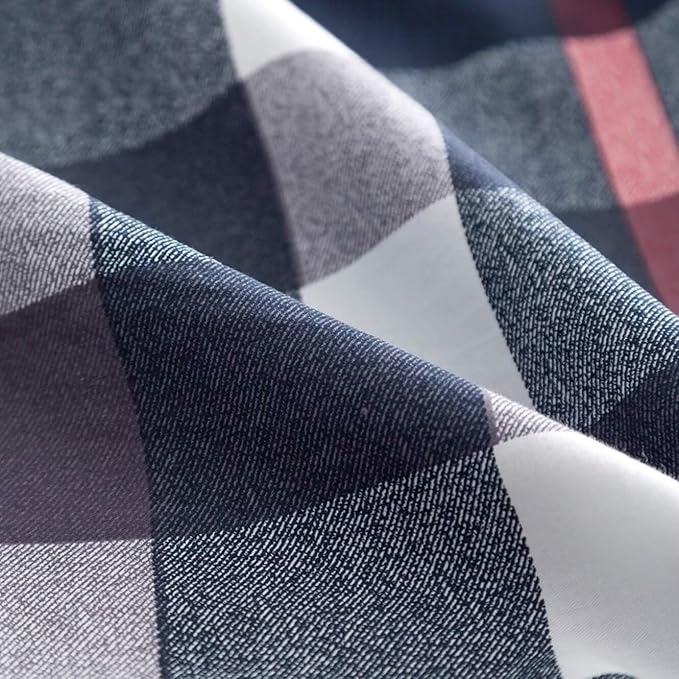 Luxlovery Navy Plaid Comforter Set King Men Women Blue Tartan Bedding Set King Size Geometric Buffalo Checkered Blanket Quilts Soft Breathable Navy Grid Comforter for Adults