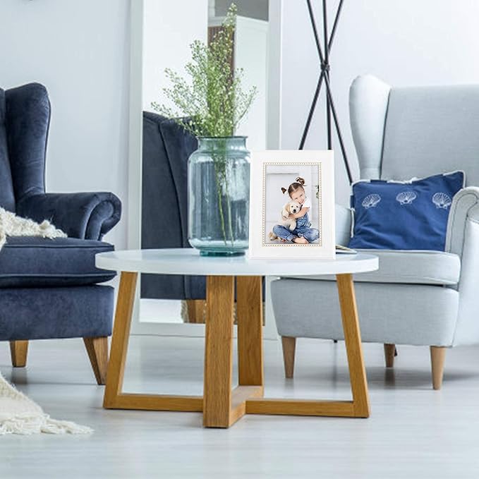 GraduationMall 5x7 Picture Frames, Real Glass, Display Photos for Wall or Tabletop, White with Gold Beads, 2-Pack