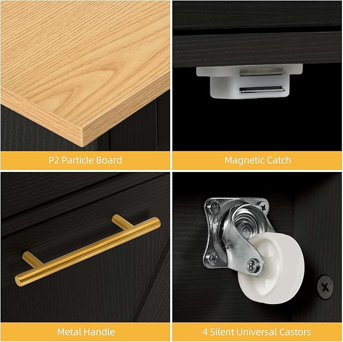 DWVO Kitchen Island with Drop Leaf, 40 Inch Double Tilt Out Trash Can Storage Cabinet with Power Outlet, Mobile Storage Islands on Wheels, Fit Two 10-Gal Garbage Bin, for Kitchen Dining Room, Black