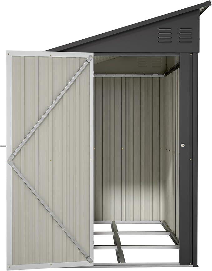 Shed Lean to Storage Shed, Outdoor 4' x 8' Metal Wall Side Storage Sheds & Outdoor Storage, Garden Storage Cabinet for Backayrd, Patio and Outdoor Use,Black