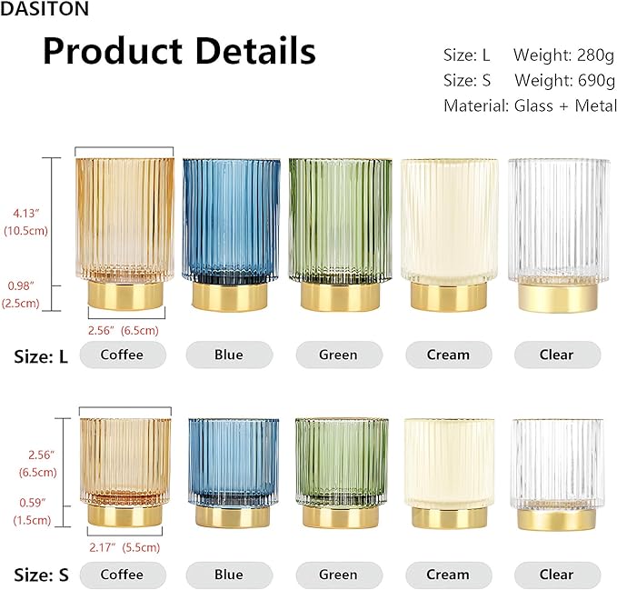 DASITON Makeup Brush holder Organizer,Crystal Cosmetic Makeup Brush Glass Brushes Storage Holder, Vintage Make Up Brush Cup Pen Pencil Holder striped vase(Cream L)