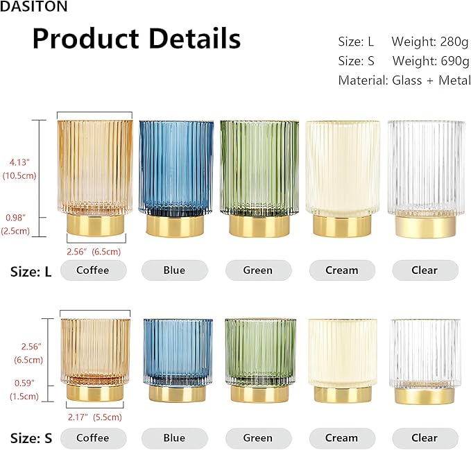 DASITON Makeup Brush holder Organizer,Crystal Cosmetic Makeup Brush Glass Brushes Storage Holder, Vintage Make Up Brush Cup Pen Pencil Holder striped vase(Green S)