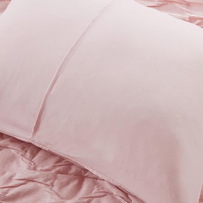 Comfort Spaces Comforter for King Size Bed, Ogee Ruched with Crinkle Texture, Breathable Comforter Set King, All Season Lightweight Bedding Set, Shams, Décor Pilow, King/Cal King Pink 4 Piece
