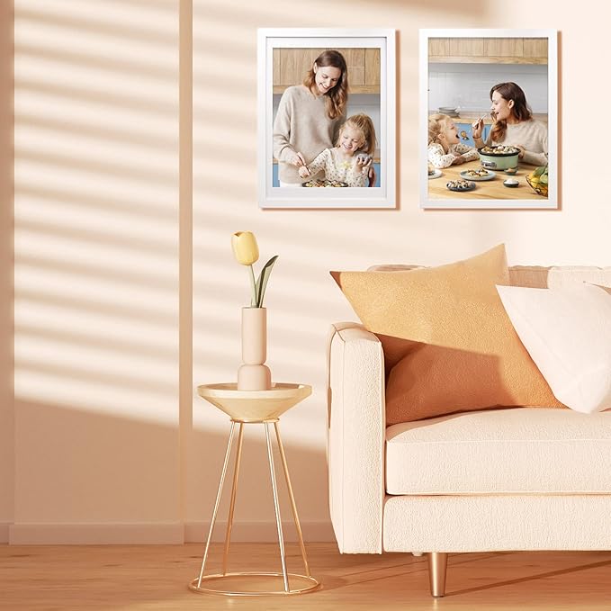 Egofine 12x16 Picture Frame White Covered by Plexiglass Made of Solid Wood, Display Pictures 9x12 and 11x14 with Mat or 12x16 Without Mat for Wall Mounting