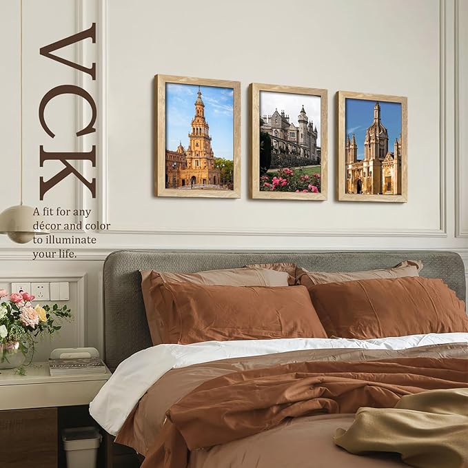 VCK 11x14 Natural Picture Frames 3 Pack, High-End Wood Wide Border Poster Frame, Multi-Directional Display Family Photos, Office Prints, Studio/Gallery/Home Artwork