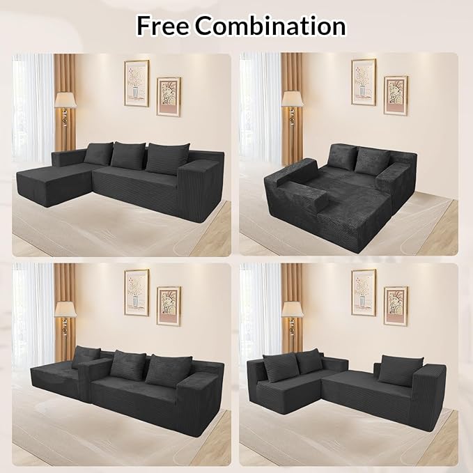 ANONER 103" Modular Sectional Sofa, L-Shaped Cloud Couch with Chaise, Corner Sofa with Deep Seat, Modern Minimalist Boneless Couch, Sectional Couches for Living Room, Apartment (Dark Grey)