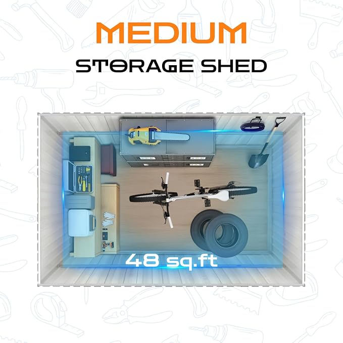 8 x 6 FT Outdoor Storage Shed, Metal Garden Tool Shed with Slooping Roof, Lockable Doors, All-Weather Bike Shed Easy to Assemble for Backyard, Patio, Lawn, White