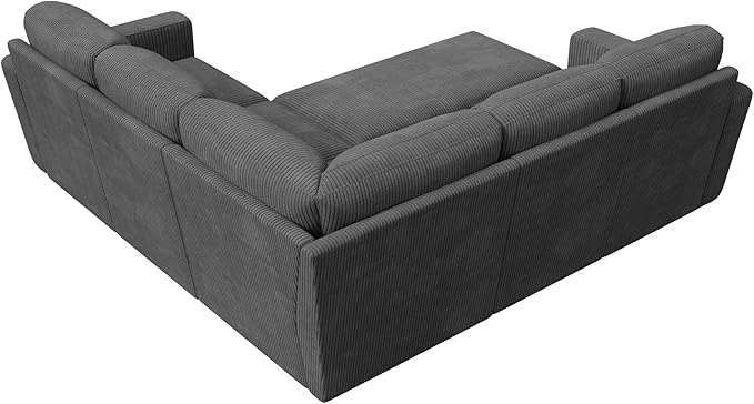 HONBAY Modular Sectional Sleeper Sofa with Pull Out Bed, Corduroy L Shaped Couch with Storage Seats, Convertible Sectional Couches for Living Room, Dark Grey