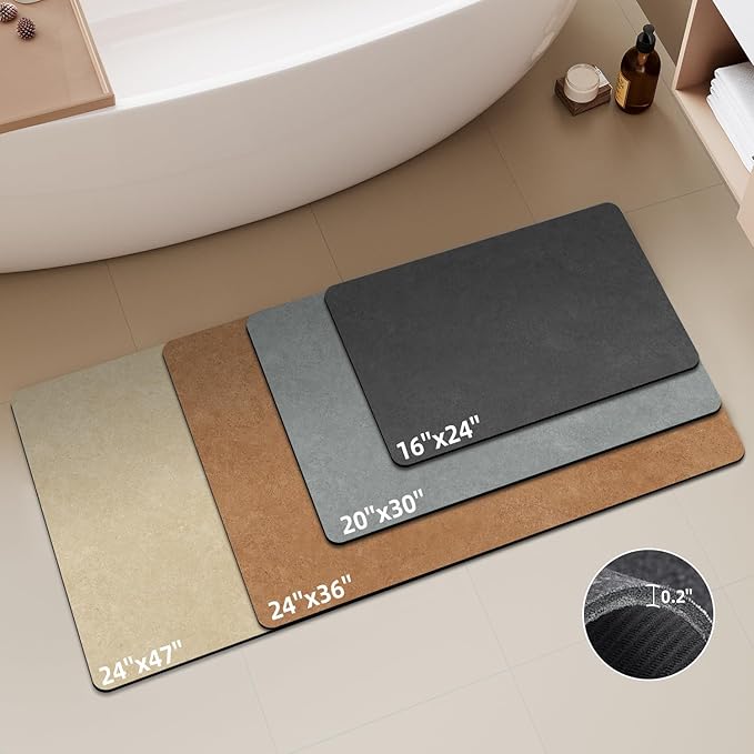 Bath Mat, Bathroom Rugs Non Slip Washable Thin Absorbent Quick Dry Bath Mat Fits Under Door Bathroom Floor Mat Perfect for Bath, Shower, or Sink 24"x48" Dark Grey