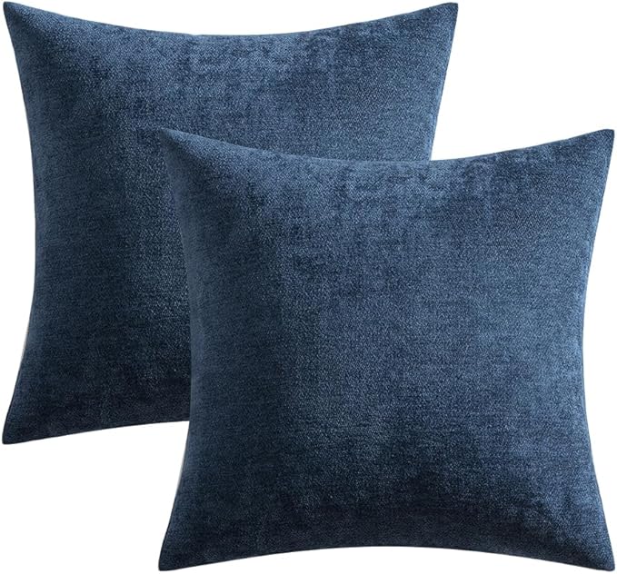 MIULEE Pack of 2 Navy Blue Decorative Pillow Covers 18x18 Inch Soft Chenille Couch Throw Pillows Farmhouse Cushion Covers for Home Decor Sofa Bedroom Living Room