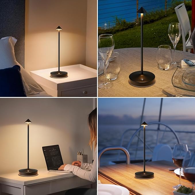 Rechargeable Table Lamp Cordless,3000 Mah Battery Powered Lamp 2 Level Dimmable Table Lamps Mini Table Lamp in Aluminium 3000k Touch Lamp Cordless Table Lamps for Indoor & Outdoor (Black)