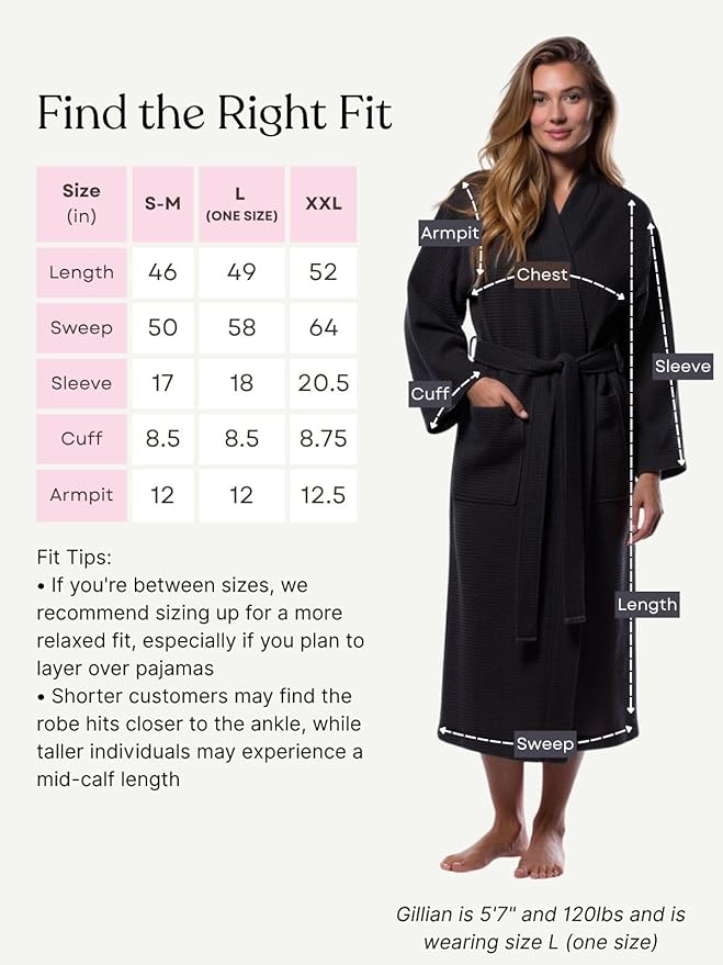 Turquaz Lightweight Full-Length Robes For Women Waffle Kimono Bathrobe - Soft, Fast-Drying, Long-Lasting Cotton Blend Unisex
