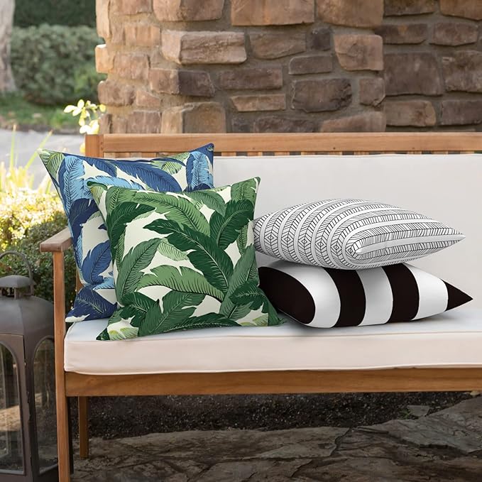 Outdoor/Indoor Throw Pillow Covers Set of 2, All Weather Square Pillow Cases 16x16 Inch, Patio Cushion Pillow of Home Furniture Use, HerringboneWhite