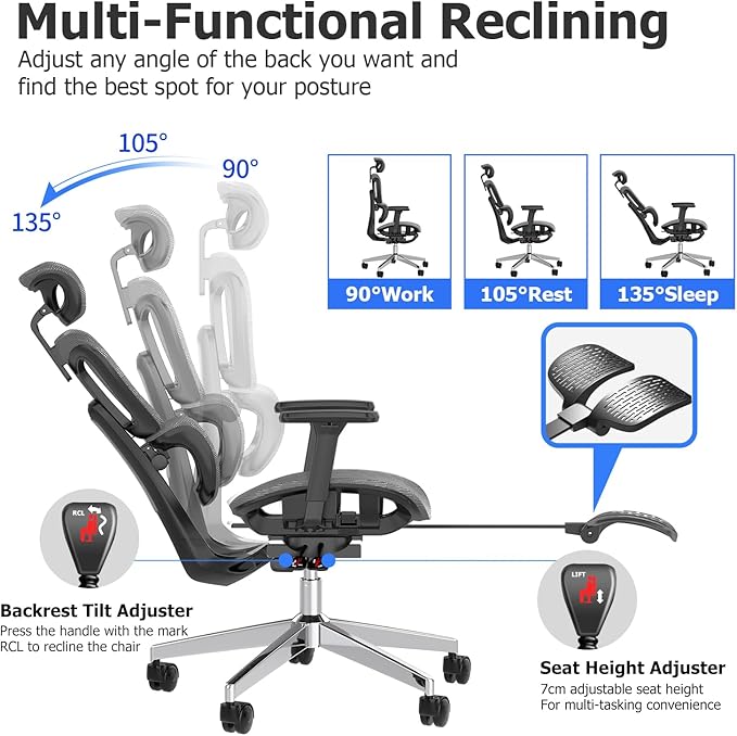 Ergonomic Mesh Office Chair with 3D Adjustable Armrest,High Back Desk Computer Chair Ergo3d Ergonomic Chairs with Wheels for Home & Office Darkgrey
