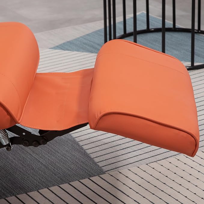 HOMCOM Faux Leather Manual Recliner, Adjustable Swivel Lounge Chair with Footrest, Armrest and Wrapped Wood Base for Living Room, Orange