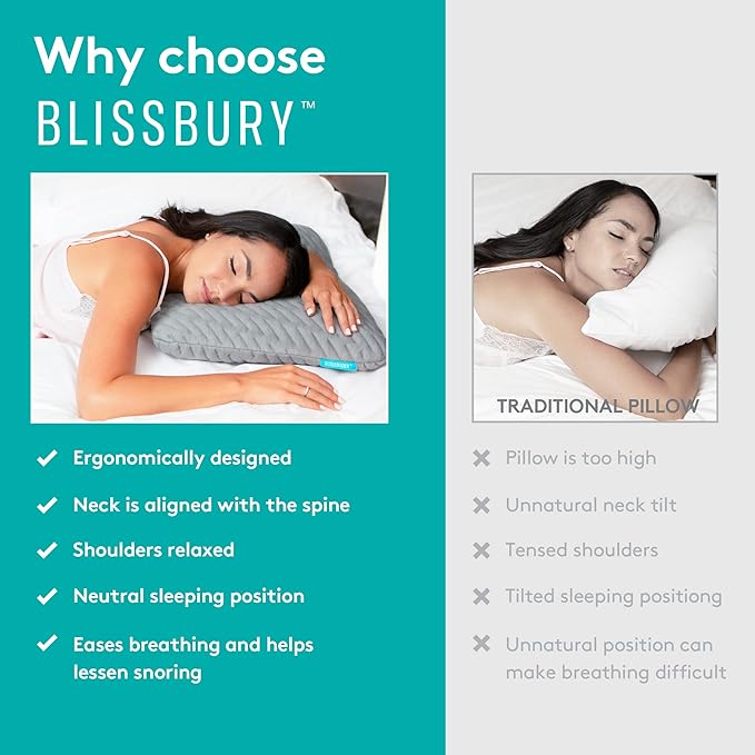 BLISSBURY 2.2 Inch Super Thin Pillow for Sleeping | Cool-to-Touch Premium Memory Foam Flat Pillow for Stomach Sleeper | for Back & Stomach Sleeper | Certified Foam for Neck and Back Support |