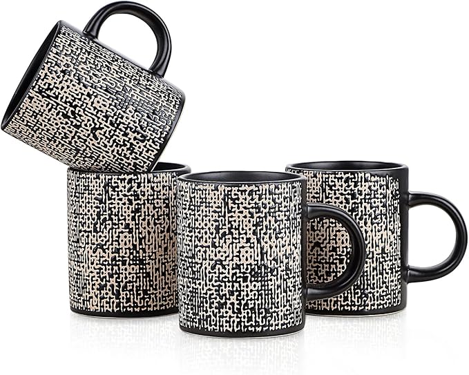Stone Lain Stoneware Dish Set, 4 Mugs, Sophie - Brown and Black