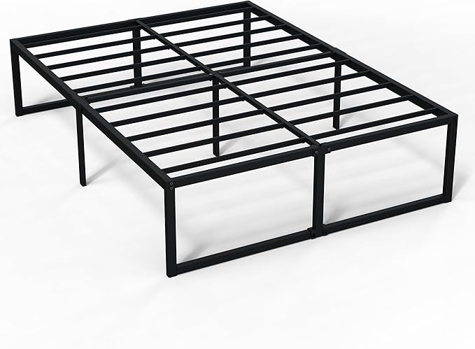 EMODA 18 Inch California King Bed Frames Heavy Duty Metal Cal King Platform with Steel Slats Support, No Box Spring Needed, Noise Free, Black