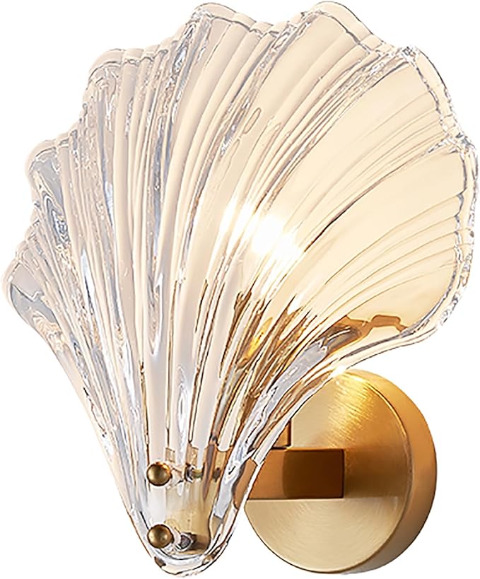Gold Wall Sconces for Bathroom, Vanity Light Fixtures, Modern Sconces Wall Lights with Clear Shell Shaped Glass Shades, Bathroom Light Fixtures for Living Room, Bedroom, Hallway, mirror, Kitchen, E12