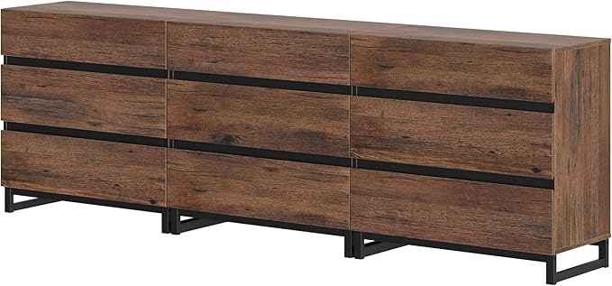 Wampat Modern TV Stand for 100 inch TVs, Entertainment Center Console with 9 Drawers and Metal Base, Living Room, Bedroom, Brown