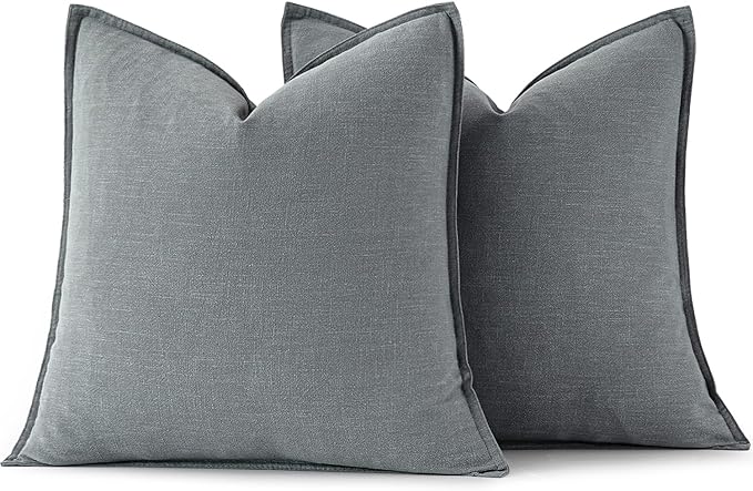 MIULEE Decorative Linen Pillow Covers 20x20 Inch Gray Boho Farmhouse Neutral Couch Throw Pillows for Bed Pack of 2 Accent Modern Pillowcase Sofa Livingroom Home Decor