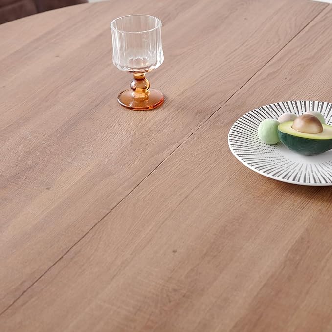 39" Round Dining Table Set for 4, Mid Century Kitchen Table with 4 Faux Leather Dining Chairs for Apartment Living Room Space Saving