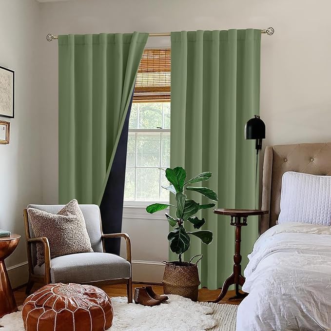 BGment Grass Green100% Blackout Curtains 84 Inches Long with Reducing Noise Liner, Spring Curtains for Living Room Rod Pocket Back Tab Full Room Darkening Window Curtain, 2 Panels, Each 42 x 84 Inch
