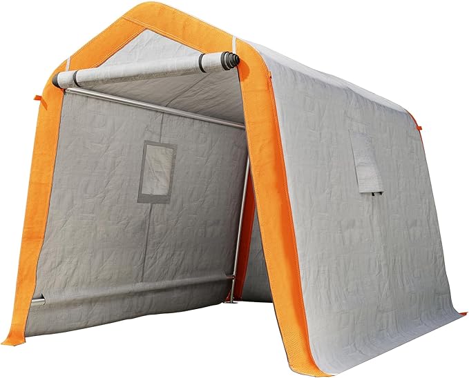 AMERLIFE 6x8x6.6 FT Heavy Duty Portable Shed Storage Shelter, Outdoor Storage Shed with 2 Waterproof Windows & Roll-Up Zipper Door, Carport for Motorcycle, Bike, Gray