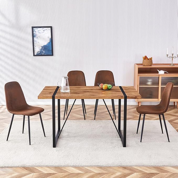 Dining Table Set for 4,Dinner Table Set for 4,55'' Kitchen Table and Suede Nap Fabic Chairs Set of 4, 5 Piece Dining Table Set for Kitchen Dining Room