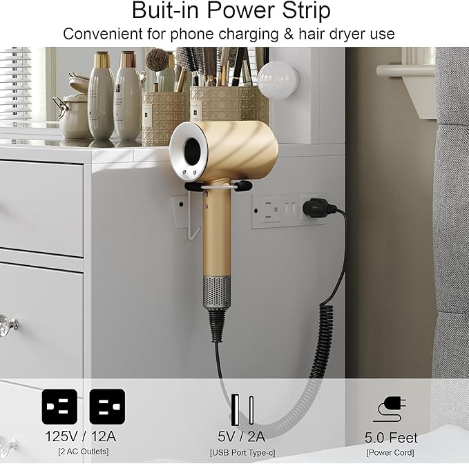 White Vanity Desk with Illuminated Mirror & Power Outlet, 11 Drawers Vanity Table with Chair, Makeup Vanity with 12 LED Lights, Tempered Glass Top, Dressing Table for Bedroom,Dressing Room