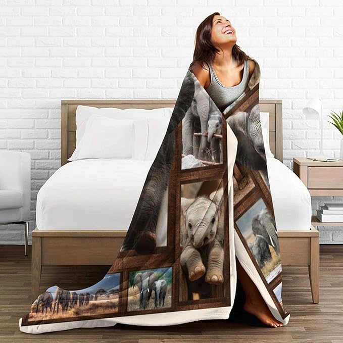 Yibuda Elephant Family Blanket Cute Elephant Flannel Plush Throw Blanket Cozy Wildlife Animal Decor Fleece Stuff Blanket Gifts for Lover Girls Boys Kids Adults Women Bed Travel 40"x50"