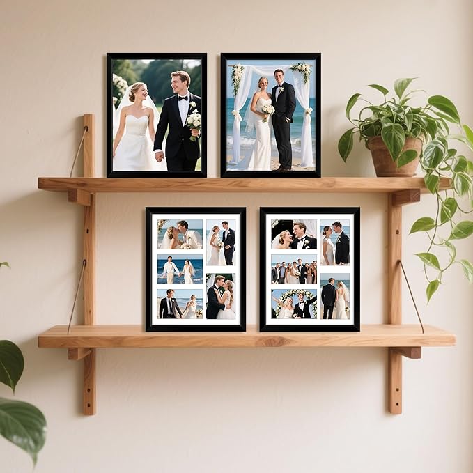 FIXSMITH 11x14 Picture Frames Collage Wall Decor, Display 5 Pcs 4x6 Photos with Mat or 1 Pack 11x14 Poster without Mat, 4x6 Multiple Picture Frames, Family Collage Picture Frame, 2 Pack Black Frames