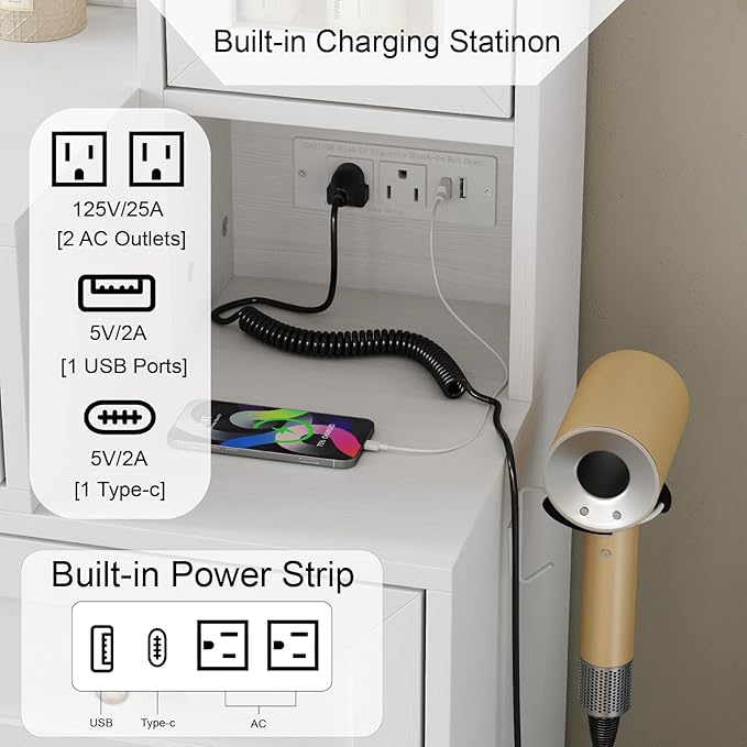 43" W Vanity Desk with Mirror & 11 Lights,Modern Makeup Desk with 5 Drawers & Cushioned Stool,3 Lighting Modes Brightness Adjustable,Power Outlet,Bedroom Dressing Table, White