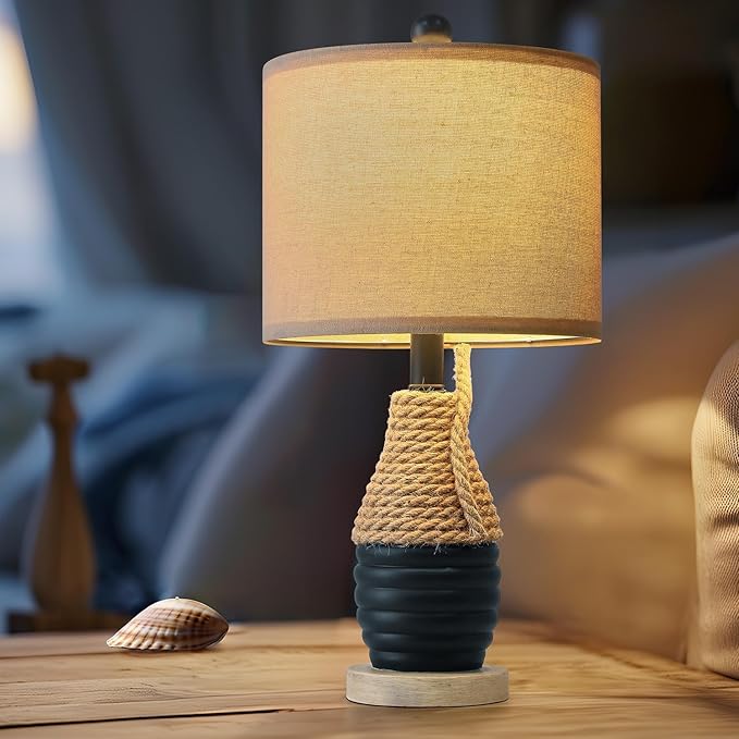 OYEARS 20" Table Lamp for Bedroom, Bedside Table Lamp for Living Room, Small Farmhouse Lamps for Nightstand, Coastal Nautical Lamp Deco, Ocean Lamp Beach Vintage Retro Style, Navy Blue