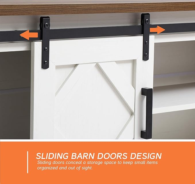 WAMPAT Modern Farmhousen TV Stand for up to 95" TVs,3-in-1 Wood Entertainment Center with Sliding Barn Door and Adjustable Media Storage Shelf for Living Room,Cream White