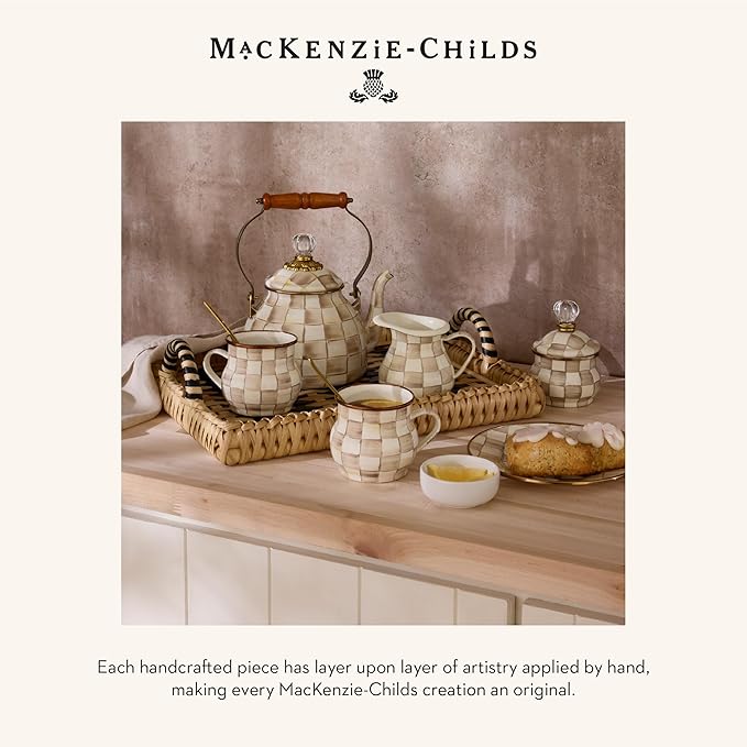 MACKENZIE-CHILDS Enamel Pinch Bowl, Small Bowl for Kitchen Ingredients, 1.5-Cup Capacity, Brown-and-White Mocha Check
