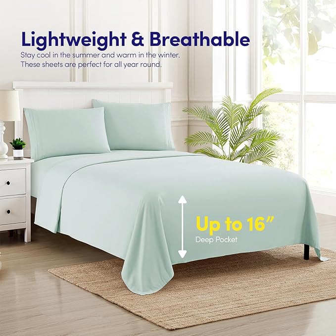 1500 Supreme Collection California King Sheet Sets Mint Green - Luxury Hotel Bed Sheets and Pillowcase Set for California King Mattress - Extra Soft, Elastic Corner Straps, Deep Pocket Sheets Mint