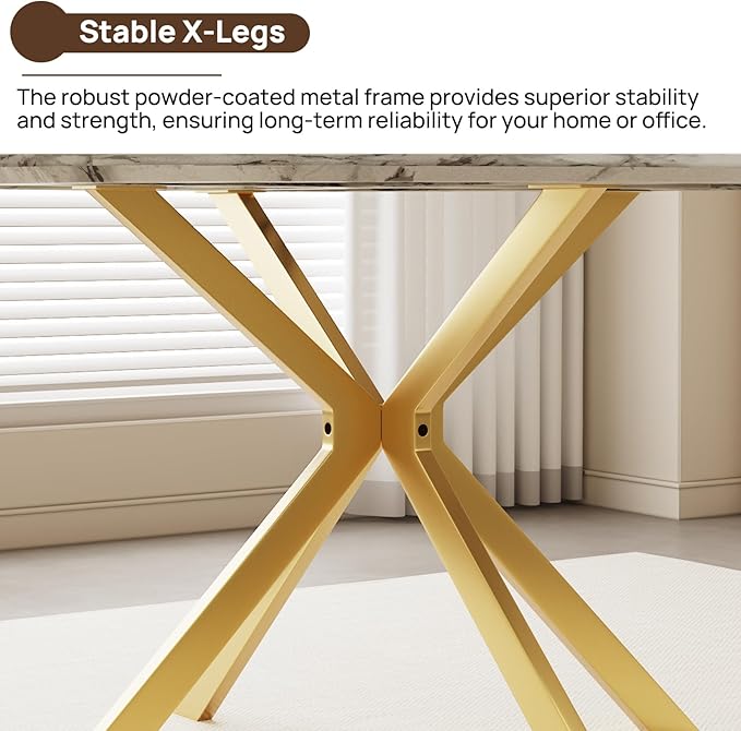 46.4" Round Dining Table, Mid Century Modern Round Dining Room Table for 4-6 with Metal Legs, Easy Assembly Coffee Table, Space-Saving Design for Kitchen and Dining Room