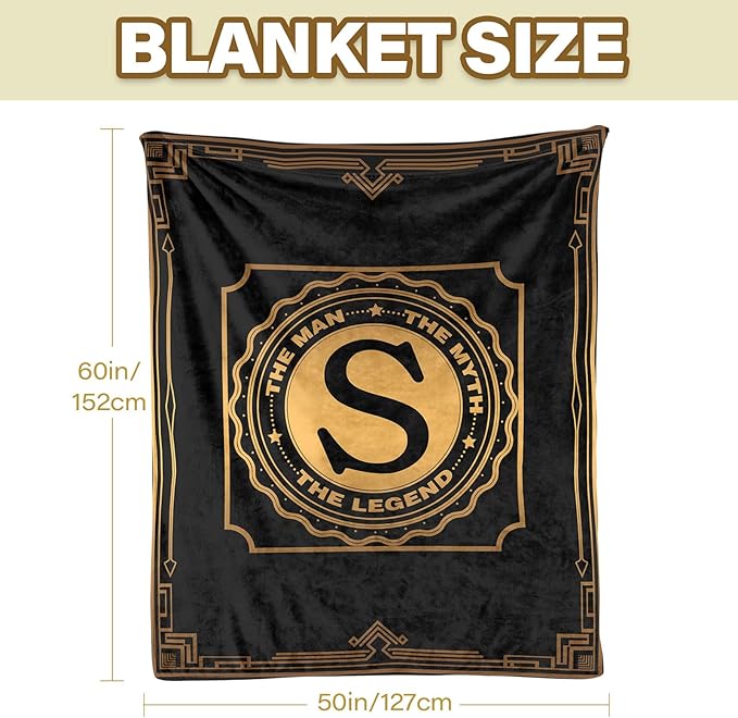Happy Birthday Gifts for Men, Men Birthday Gifts for Dad Fathers Day, Blanket for Man, Throw Blanket for Him, Creative Gift for Dad, Grandpa and Uncle, Initial Letter S Blanket 50"x60"